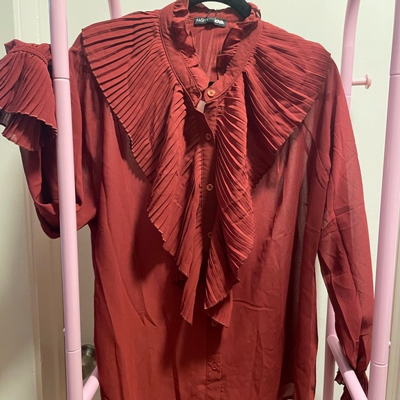 Pleated Ruffle Front Women's Top - Picture 3 of 3